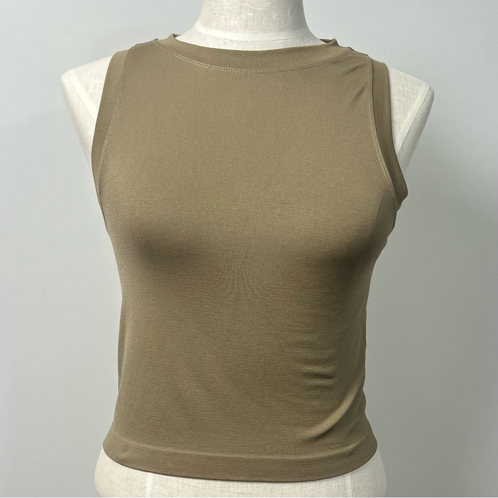 Love Poem High Neck Tank Top | Taupe Sleeveless Stretch | Size M/L
